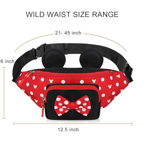 Cute Fanny Pack for Travel Best Fanny Pack Women Waist Pack Teen Girls Mini Mouse Belt Bag Cartoon Fanny Packs Hiking Bum Bags Outdoor Waist Bag with Mouse Ears Red - Image 8