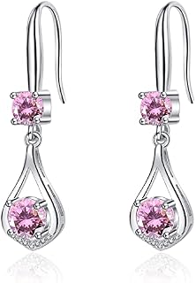 Silver Drop Earrings for Women Girl Dangle Earrings with Cubic Zirconia 925 Sterling Silver Teardrop Dangly Hypoallergenic Earring Jewellery Gifts