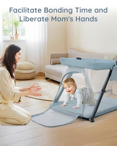 Image of Lilian&Gema 2-in-1 Travel Crib, Portable & Foldable Crib with Backpack, Lightweight Baby Travel Playpen with Thick Mattress for Babies & Toddlers, Baby Travel Essential