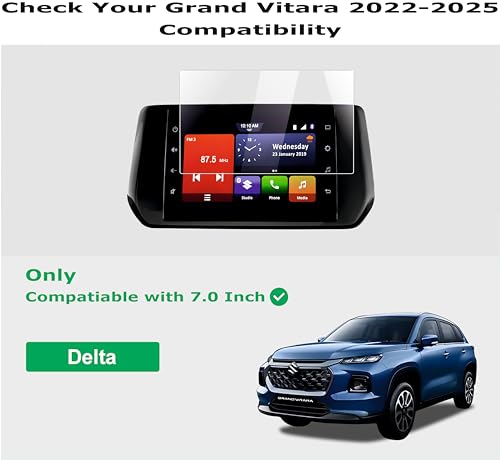 Image of OHAYO Screen Protector for Maruti Suzuki Grand Vitara 2022-2026 (Delta 7-Inch Infotainment System) | 9H Hardness Military Strength Protective Film | Scratch Resistant, HD Clear, Smooth Touch Response | Water Resistant Display Guard | Precision Fit Car Screen Protection (Not a Rigid Screen Protector)