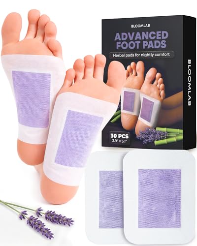 BloomLab Lavender Bamboo Vinegar Foot Pads with Ginger & Mugwort Premium Overnight Herbal Foot Patches for Tired Feet Warm Comfort & Fresh-Feeling Feet 30 Count