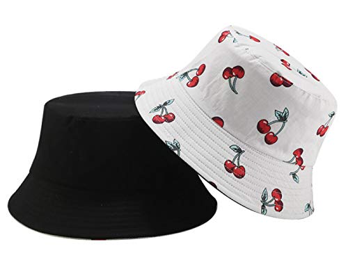 Fruit-Bucket Hat Reversible-Fisherman Cap Packable Summer Sun Protection (White, S-M)