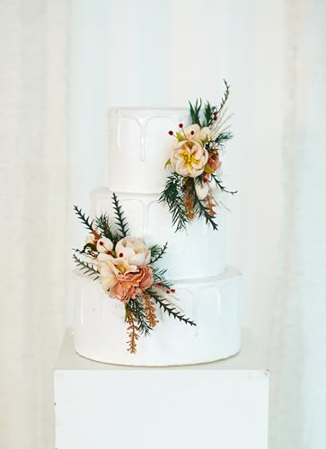 Set de dos toppers para pastel de boda con flores artificiales miniatura 1