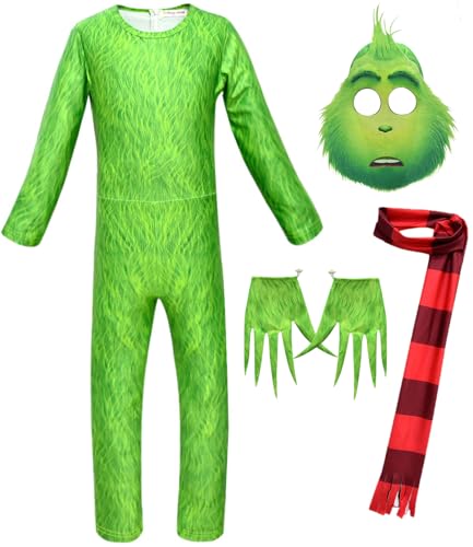 Disfraz De Grinch Navideño De Lujo – 6 Piezas Con Máscara, Gorro, Traje, Pantalón, Guantes Y Cubrezapatos | Adultos