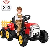 🚗Remolque Grande Desmontable: Este tractor eléctrico está diseñado con un gran remolque que puede transportar artículos ligeros, como libros, juguetes, aperitivos, flores, paja, pero no personas. El remolque trasero se puede quitar y convertirse en un estilo diferente de paseo para sus hijos, lo que ofrece una conducción suave con cuatro ruedas.