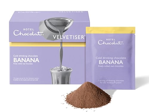Image of Hotel Chocolat Banana Cold Drinking Chocolate Sachets - Finely Milled Real Chocolate - Pack of 10 Single-Serve Sachets, 300g - Suitable for Vegetarians