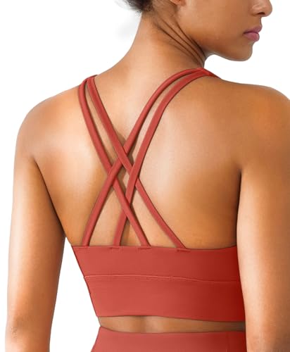 Image of BRXL High Support Padded Scoop Neck Sports Bras for Women Criss Cross Back Strappy Workout Gym Running Tennis Bra Red