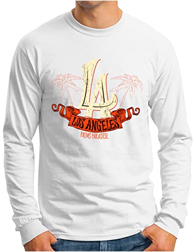T-shirt manches longues Los Angeles OM3 blanc anti-déformation du col homme L