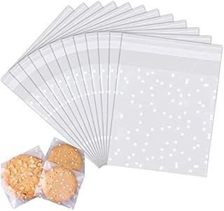 Wancala 100 PCS Cellophane Bags for Sweet - 10 x 15 cm Self Adhesive Small Plastic Packaging Wax Melt Soap Jewellery, Clear Frosted Package Food Cookie Chocolates Biscuit Candy (10x15cm)