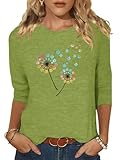 Chulianyouhuo 3/4 Length Sleeve Women Tops Dandelion Graphic Tee Shirts Crew Neck Casual Loose Fit Blouse