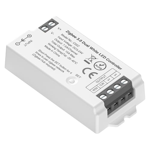 BTF-LIGHTING C02Z CCT Zigbee 3.0 LED Controller for 5050 CCT COB CCT LED Strip Voice Control Dimming Compatible with Echo Plus Echo(4th Gen) ZigBee3.0 Bridge/Gateway(Not Content Gateway)