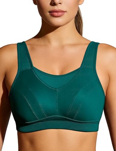 WingsLove Women's Sports Bra High Impact Bra Full Coverage Wirefree Workout Non Padded Ultimate Running Bra Sports Bra Women Plus Size(Malachite Green,38D)