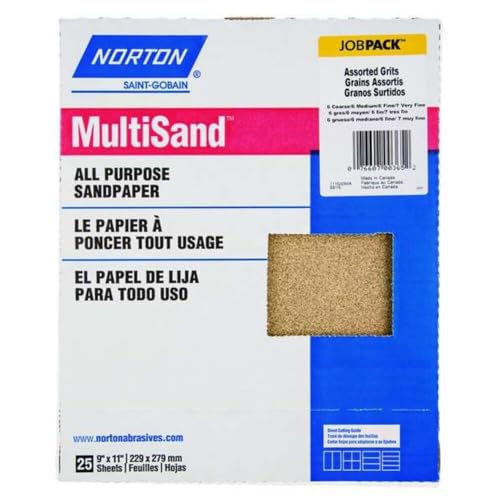 Norton MultiSand Sandpaper, 9 X 11 Sandpaper Sheets, Sandpaper Assortmeent for Wood, Metal and More, All Purpose Sand Paper, Pack of 25 Sanding Sheets by Norton - Used condition - US$12.62