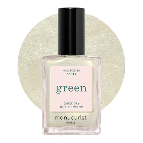 Manucurist Green - Solar Nagellack Weiß mit Goldenem Schimmer - Nagellack Schnelltrocknend - White Nail Polish with Golden - Vegan 12-freier - Plant-Based