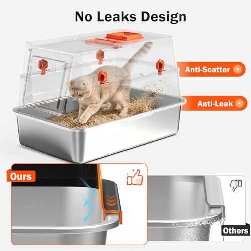 Arenera de acero inoxidable XL con tapa para gatos miniatura 4