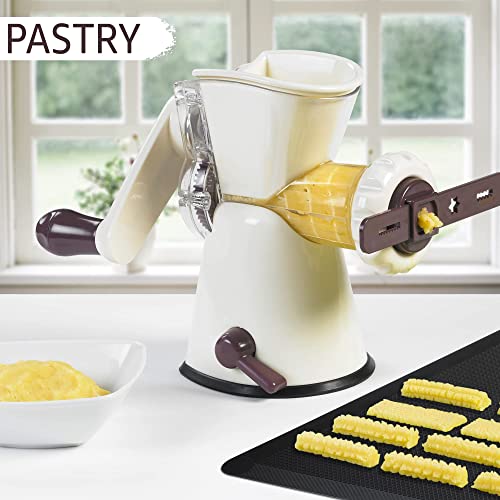 LURCH Germany Cookie Biscuit Maker with Meat Grinder Attachment | Hand Crank Driven Cookie, Churros, Sausage, Ground Meat Machine | Easy to Clean - Aubergine/Cream White
