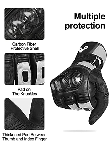 Iinbike Winter Goat Skin Leather Motorcycle Gloves，Waterproof Windproof Cold Weather Thermal Black&Grey Medium #TOP1
