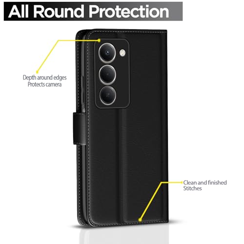 Image of Pikkme Flip Cover for Redmi 15 5G Leather Finish | Inside TPU with Card Pockets | Wallet Stand and Shock Proof | Complete Protection Flip Case(Black)
