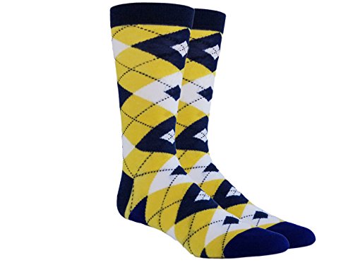 Argyle Men's Cotton Blend Dress Socks Yellow Navy Blue Size 7-13