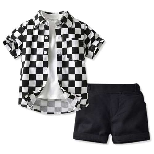 Image of SANGTREE 3 Piece Boy Outfits Short Sleeve Shirt and Shorts Set Beach Vacation Summer Clothes, 3 Months - 9 Years
