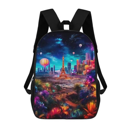 sinyumoney Zaino Per Ragazzi E Ragazze Con Stampa 3D Fantasy Cityscape with Eiffel Tower Zaino Per Libri, Scuola Elementare, Bambini, Borsa Da Viaggio Casual, Zaino Per Laptop 17inch