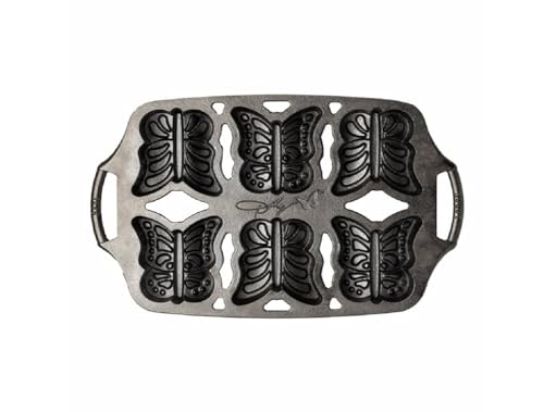 Lodge Dolly Parton Cast Iron Butterfly Cake Pan – Makes Six Mini Butterfly Cakes, Special Edition Bakeware, Durable, Naturally Seasoned, 14.18 x 8.5 x 1.37 In