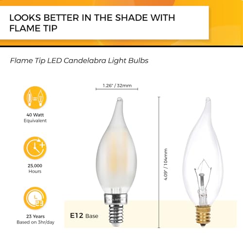 Hizashi Frosted Candelabra Light Bulbs, 40W Eq Dimmable, 2700K 12 Pack - image 2