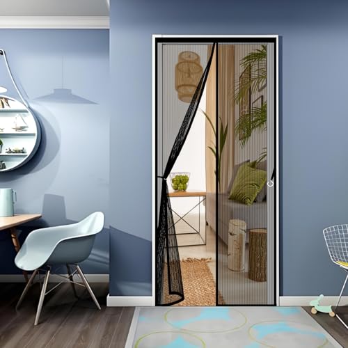 Zanzariera con Magneti per Porte 145 x 197 cm con Magneti Anti Zanzare Insetti, Chiusura Automatica, Rete Fine Zanzariera Magnetica Finestra per Balcone Soggiorno Cantine, Nero