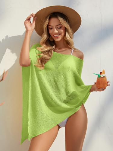 Image of UNCLECAT Women Mesh Knit Crochet Cover Up Spring Summer Sheer Poncho Tops Beachwear Vacation Outfits