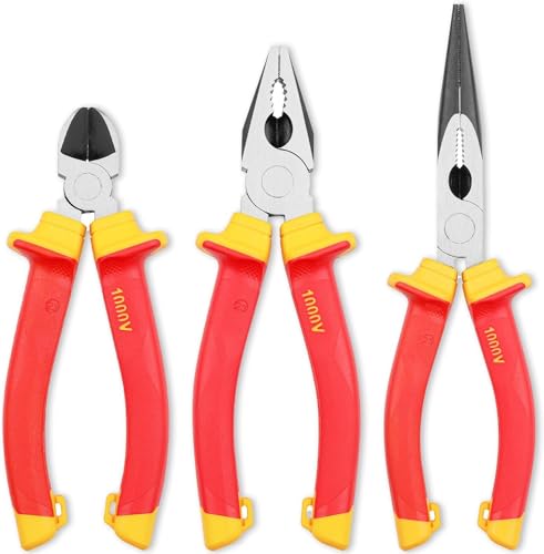 Kapstrom 3 Pc Electricians Pliers Set, Professional Insulated & VDE Tested Combination, Long/Needle Nose & Diagonal Cutting Pliers/Side Cutters, Multi-Purpose Tools w/Comfort Grips