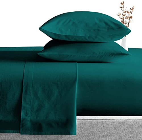 Laxlinen California King Sheet Set Teal Solid- 4 Pc 100% Egyptian Cotton Adjustable Bed Sheets-All Around Elastic Fits Up To 13" Inches Deep Pockets- 600 Tc (California King- 72" X 84") #TOP2