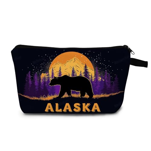 MoCaliduccious Alaska Cosmetic Case New York Souvenir Gifts Makeup Bag Travel Vacation Zipper Pouch Purse for Women Alaska Cruise Lovers Portable Beach Accessories with Toiletry Bag Party Favors