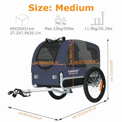DOGGYHUT® MEDIUM Fahrrad Hundeanhänger für Hunde bis 23 kg Fahrradanhänger Klappbar (BLAU)