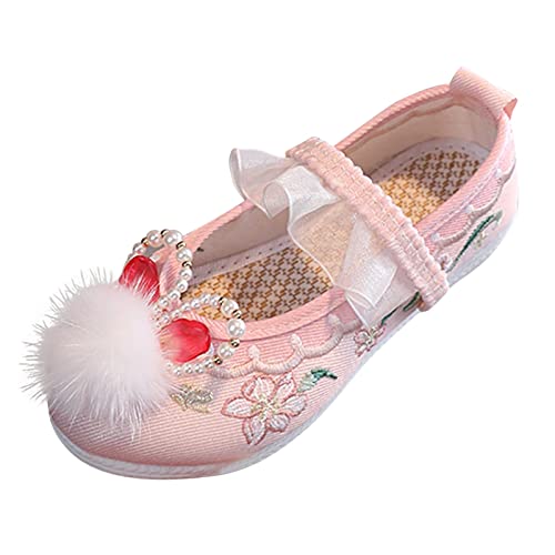 Girls Flat Bottomed Embroidered Sandals Fashionable Antique Costume Children Performance Wedge Sandals for Little Girls (Pink, 7-8 Years Little Child)