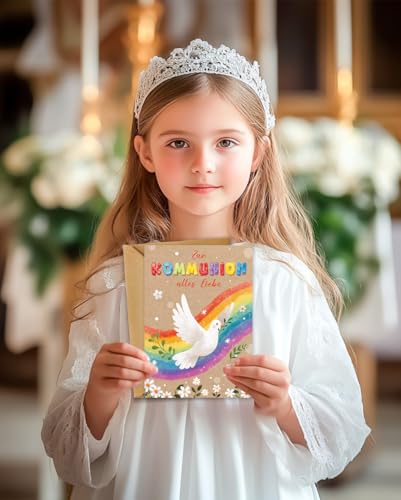 12 Kommunionskarten mit Umschlag Aufkleber, Kraftpapier Erstkommunion Karte Kommunionkarten Glückwunsch, Klappkarten Karte Kommunion Mädchen Junge