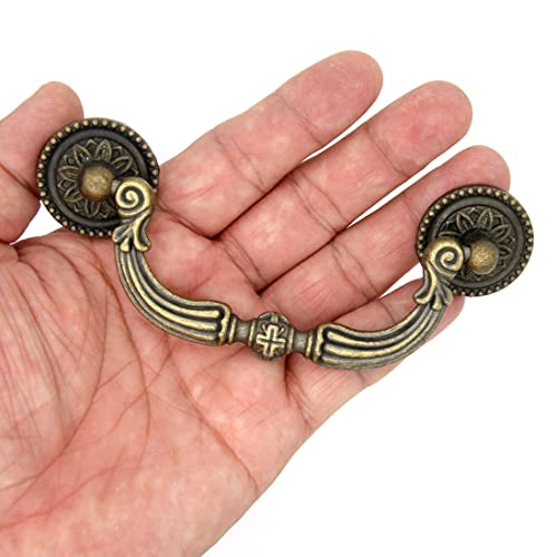 4 Pcs Vintage Antique Brass Bail Pulls Handles - Cabinet Pull Handle - Large Size, Total Length 4.8" (12.2 Cm) And Height 1.7" (4.2 Cm) #TOP3