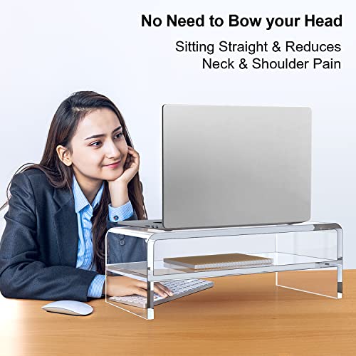 Egchi Clear Acrylic Monitor Stand Riser 2 Tier, 5.5 Inches High Clear Monitor Stand/Computer Desk Organizer Shelf For Multi Media Computer Pc Storage Laptop #TOP2