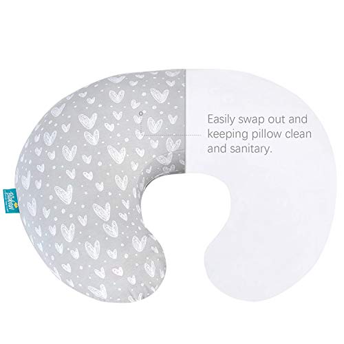 Nursing Pillow Cover 2 Pack Compatible with Boppy Pillow, 100% Jersey Cotton with Large Zipper Super Soft & Breathable & Skin Friendly for Moms/Kids, Grey & White - Thumbnail 4