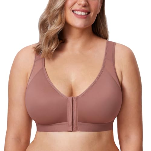 Image of DELIMIRA Women's Full Coverage Front Closure Wire Free Back Support Posture Bra