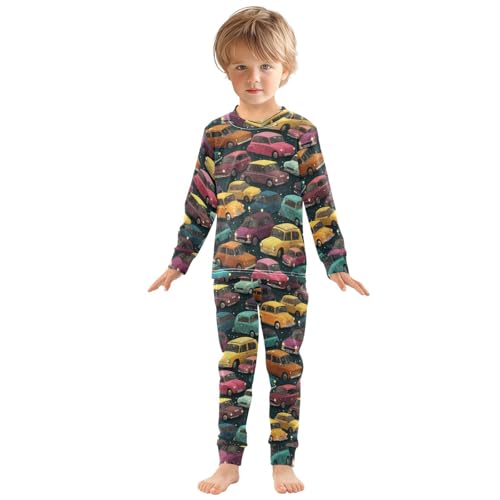 Pajama Sets Long Sleeve Colorful Cars Pattern Print Soft Comfy Sleepwear 2 Piece PJS 3-8T2