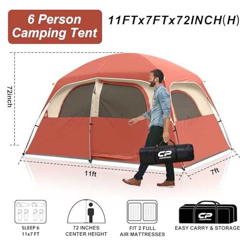 Image of CAMPROS CP Upgraded 6 /8 Person Camping Tents, Waterproof Windproof Family Tent with Larger Mesh Windows & Door, Double Layer, Easy Set Up, All-Season Dome Tent with Top Rainfly & Carry Bag