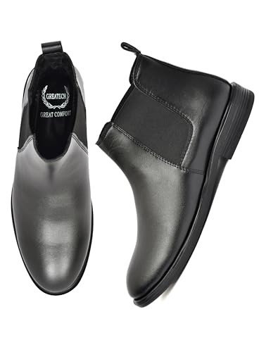 Image of GreaTech Men's Chelsea Boots | Premium Synthetic Leather Slip-On Formal Shoes for Men | Classic Ankle Boots with Anti-Slip Sole | Office, Party & Casual Wear