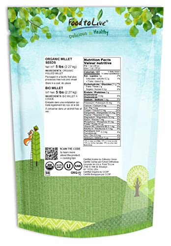 image for Food to Live Organic Hulled Millet, 5 Pounds — Whole Grain Seeds, No