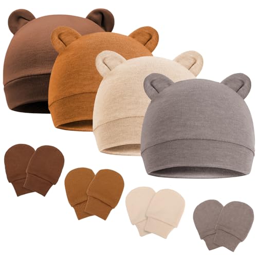 DRESHOW Neugeborenes Baby Mütze Hut und Handschuhe Set Beanie Bekleidung Unisex Infant Hut Kindergarten Mütze Baby Jungen Mädchen 0-6 Monate