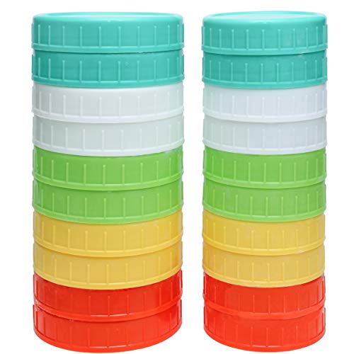 Mason Jar Plastic Lids for Regular Mouth and Wide Mouth for Storage Colored 20 Pack