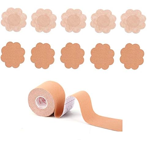 Tugaizi Boob Tape, Invisible Chest Lift Tape, Skin-Friendly Bob Tape, Breathable Breast Lift Tape for A-G Cups Large Breasts with 10 Pieces Nipple Cover, DIY Booby Tape, Push up Body Tape Cover