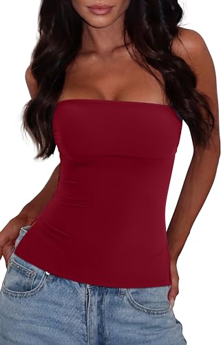 SUUKSESS Women Double Lined Going Out Trendy Tube Tops Side Split Sexy Tank Tops