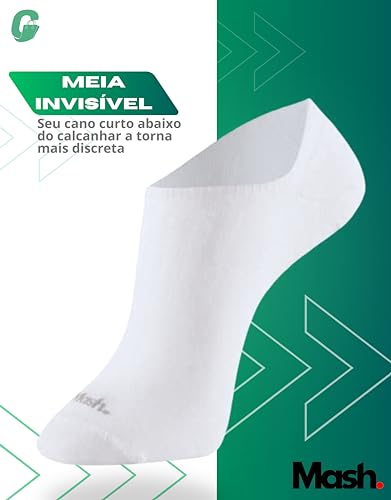MASH Kit 9 Pares Meia Invisível Sapatilha Esportiva Faixa Tensora Active Unissex, 9 Brancos, 39-44