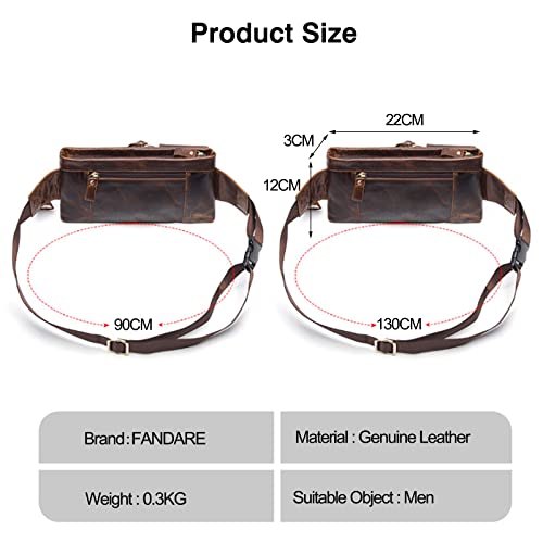 FANDARE Retro Waist Fanny Pack Bumbags for Men Sling Bag Genuine Leather Chest Shoulder Crossbody Bag Cover Pack for Hiking Cycling Travelling Outdoor Sport Business College Shoulder Bag Brown D - Image 3