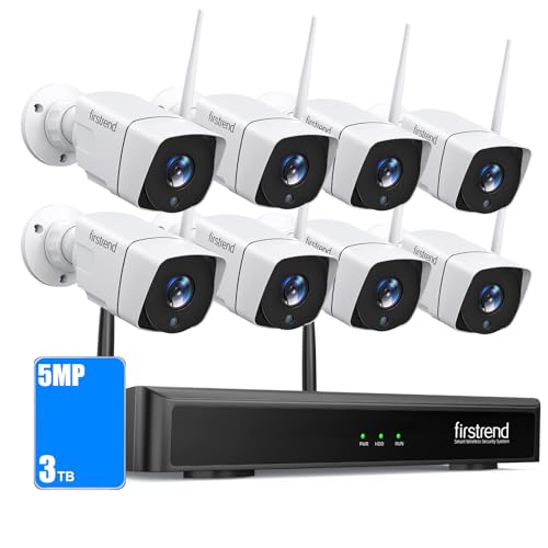 Image of Firstrend 5MP Wireless Security Camera System, 8 Cam Kit, 3TB HDD | 24 /7 Recording, Local HDD Storage, No Monthly Fee, Two Way Audio, Human Detection, IP66 Waterproof